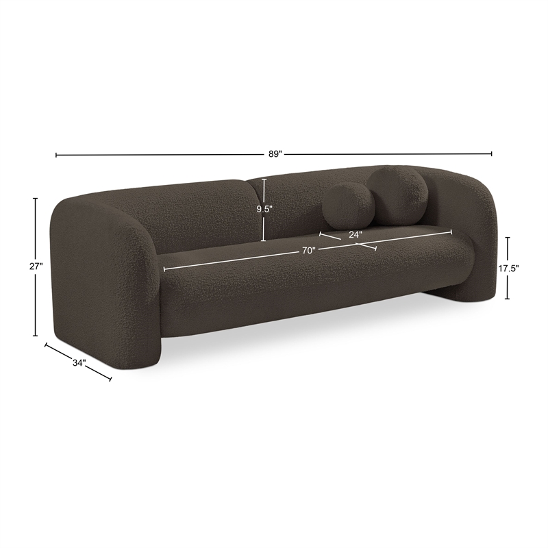 Bowery Hill Contemporary Rich Brown Boucle Durable Fabric Sofa