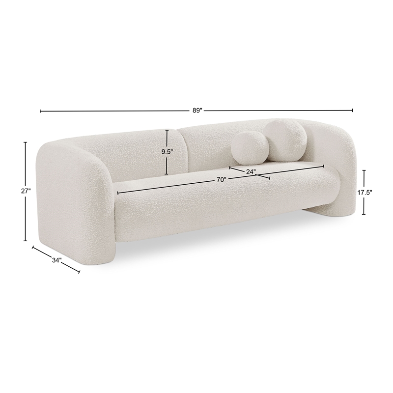 Bowery Hill Contemporary Rich Cream Boucle Durable Fabric Sofa