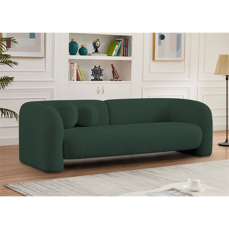 Bowery Hill Contemporary Rich Green Boucle Durable Fabric Sofa