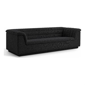 Bowery Hill Contemporary Deep Channel Tufted Rich Black Boucle Fabric Sofa