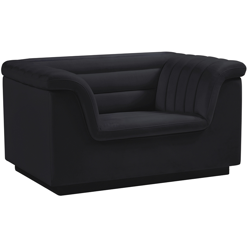 Bowery Hill Contemporary Deep Channel Tufted Soft Black Velvet Fabric Chair