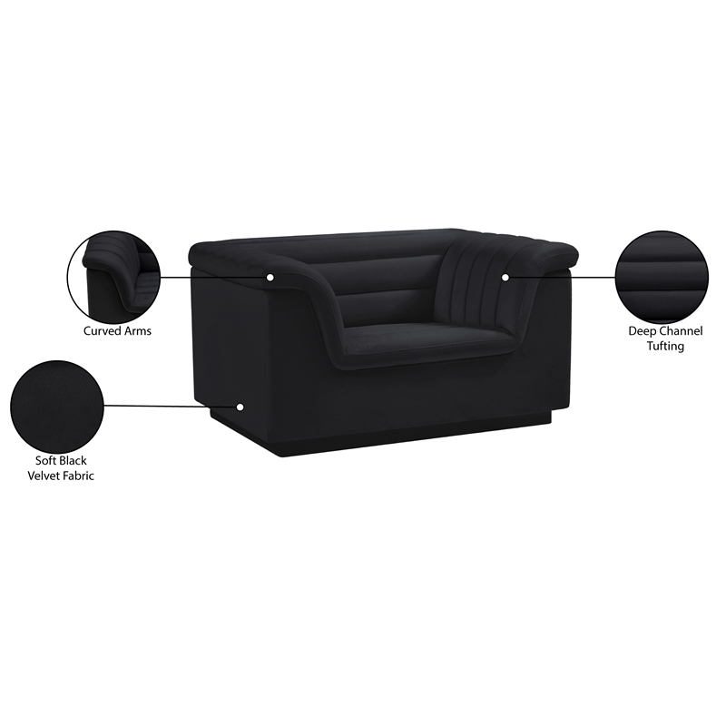 Bowery Hill Contemporary Deep Channel Tufted Soft Black Velvet Fabric Chair