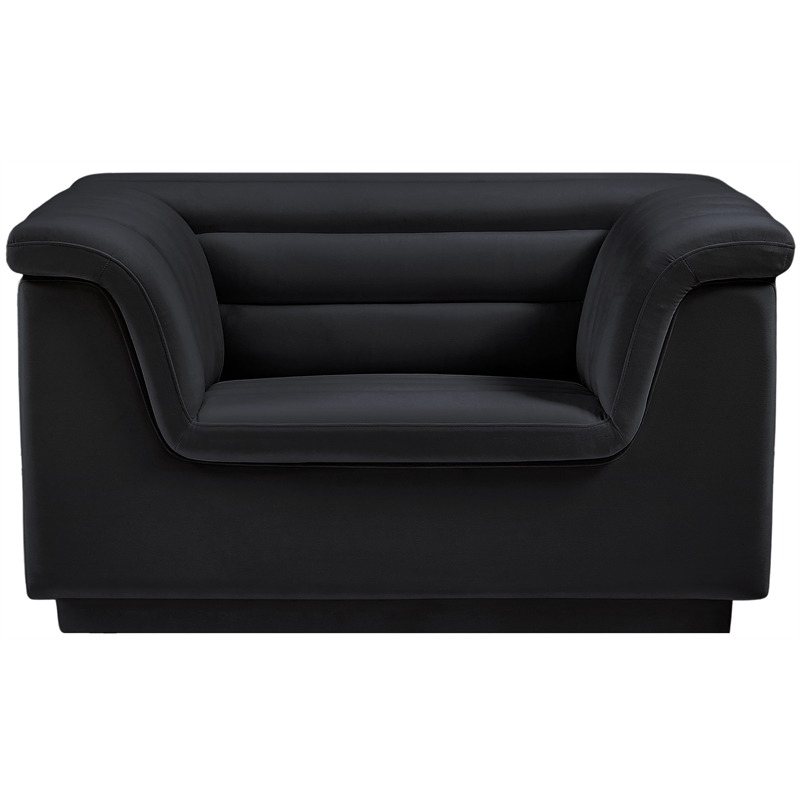 Bowery Hill Contemporary Deep Channel Tufted Soft Black Velvet Fabric Chair
