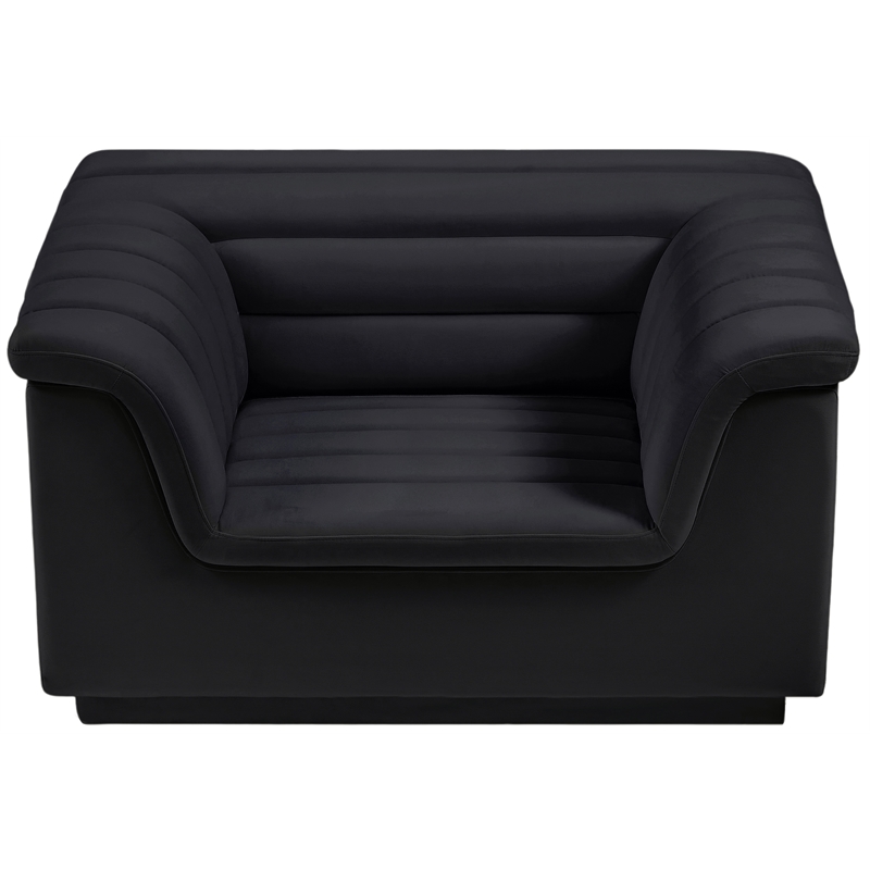 Bowery Hill Contemporary Deep Channel Tufted Soft Black Velvet Fabric Chair