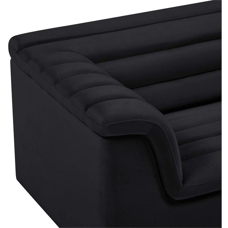 Bowery Hill Contemporary Deep Channel Tufted Soft Black Velvet Fabric Chair