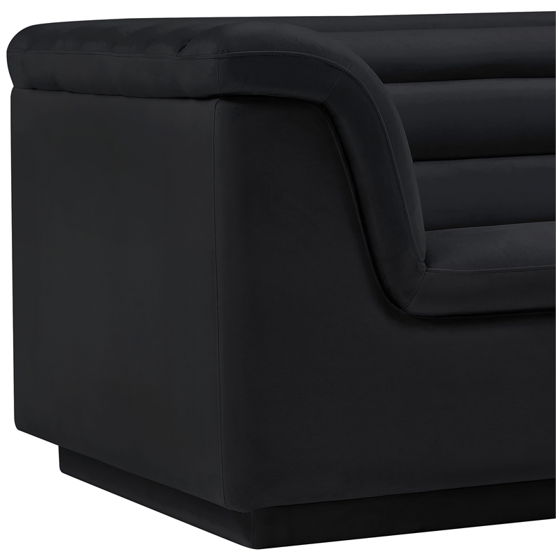 Bowery Hill Contemporary Deep Channel Tufted Soft Black Velvet Fabric Chair