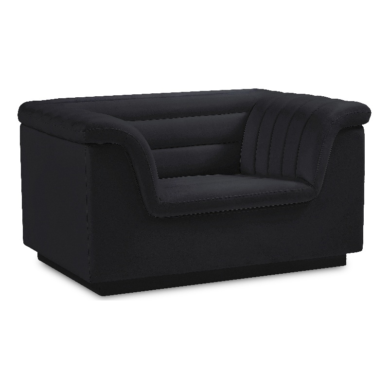 Bowery Hill Contemporary Deep Channel Tufted Soft Black Velvet Fabric Chair