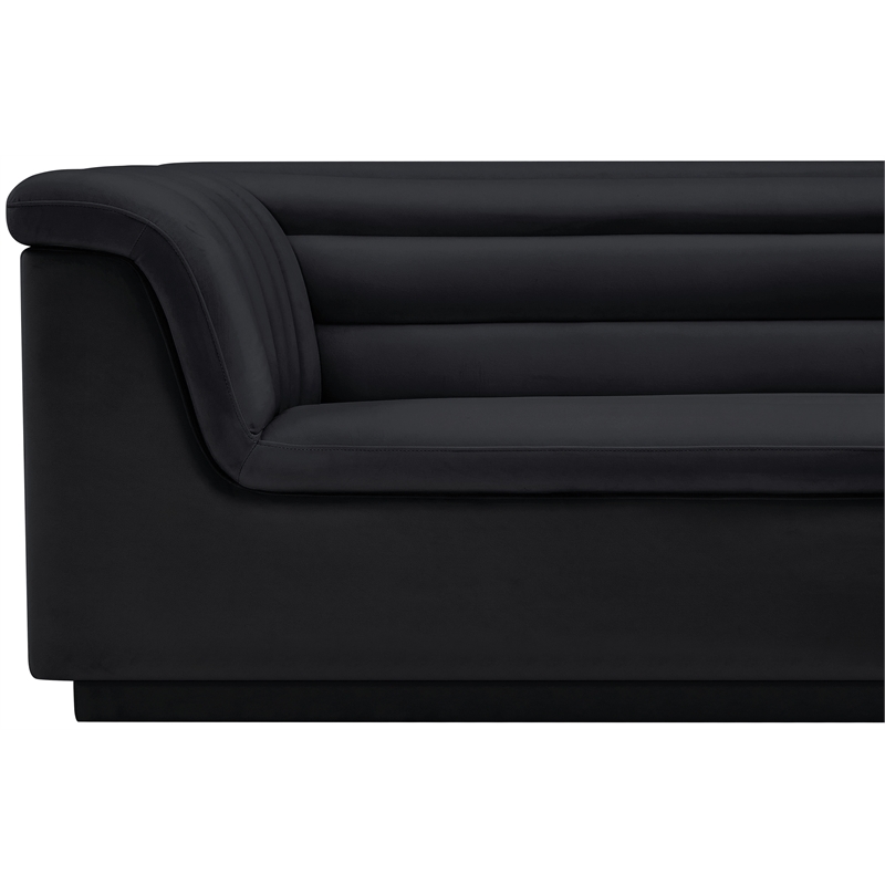 Bowery Hill Contemporary Deep Channel Tufted Soft Black Velvet Fabric Sofa