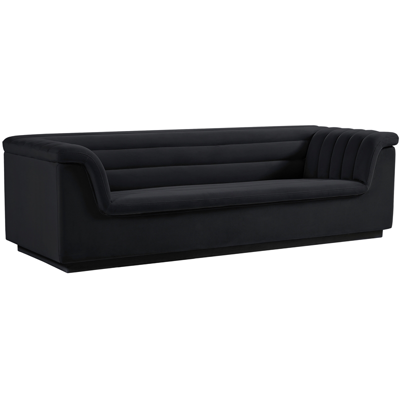 Bowery Hill Contemporary Deep Channel Tufted Soft Black Velvet Fabric Sofa