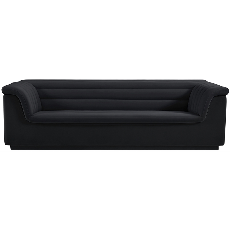 Bowery Hill Contemporary Deep Channel Tufted Soft Black Velvet Fabric Sofa