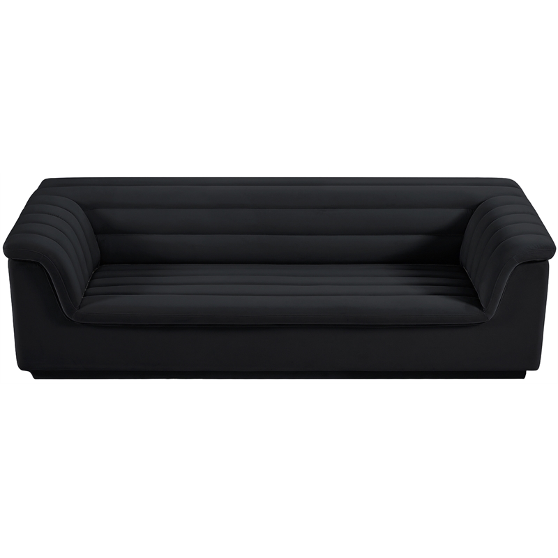 Bowery Hill Contemporary Deep Channel Tufted Soft Black Velvet Fabric Sofa