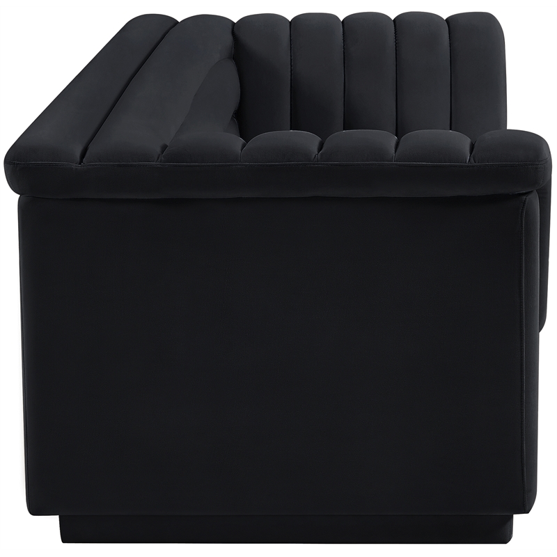 Bowery Hill Contemporary Deep Channel Tufted Soft Black Velvet Fabric Sofa