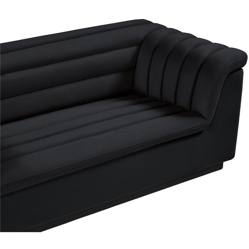 Bowery Hill Contemporary Deep Channel Tufted Soft Black Velvet Fabric Sofa