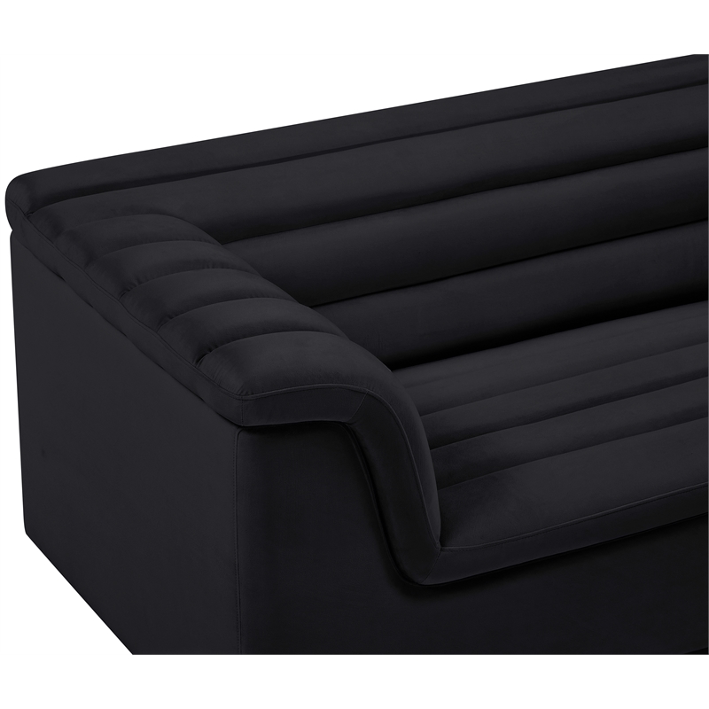 Bowery Hill Contemporary Deep Channel Tufted Soft Black Velvet Fabric Sofa