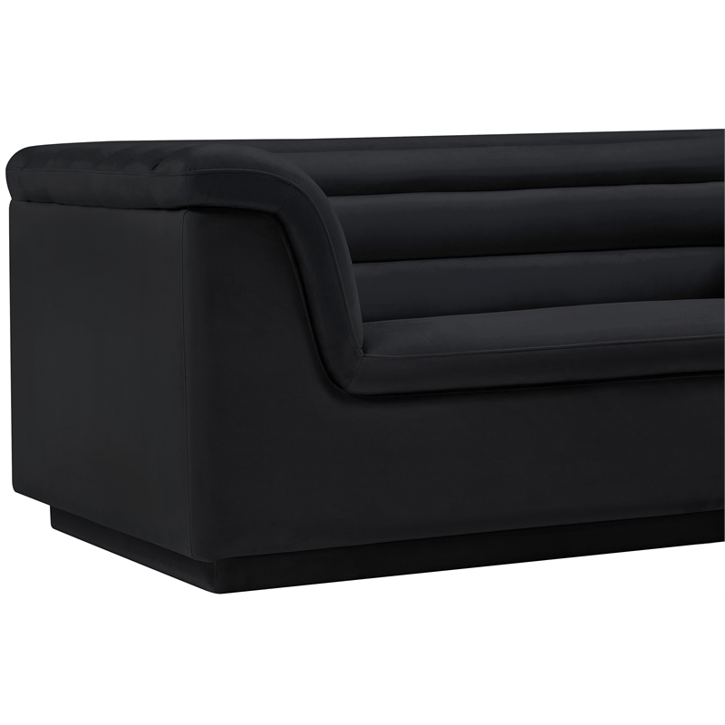 Bowery Hill Contemporary Deep Channel Tufted Soft Black Velvet Fabric Sofa