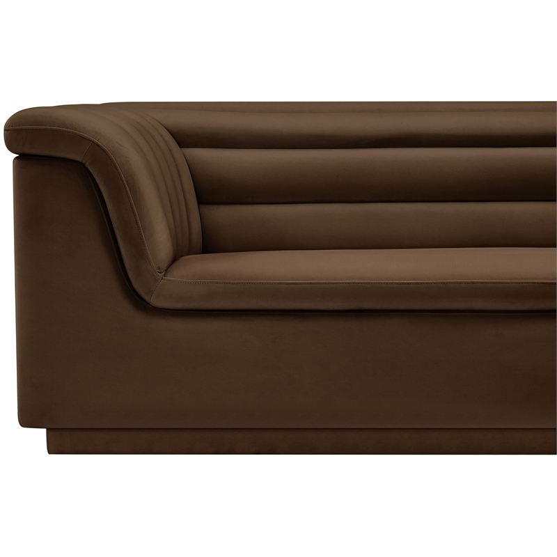 Bowery Hill Contemporary Deep Channel Tufted Soft Brown Velvet Fabric Sofa