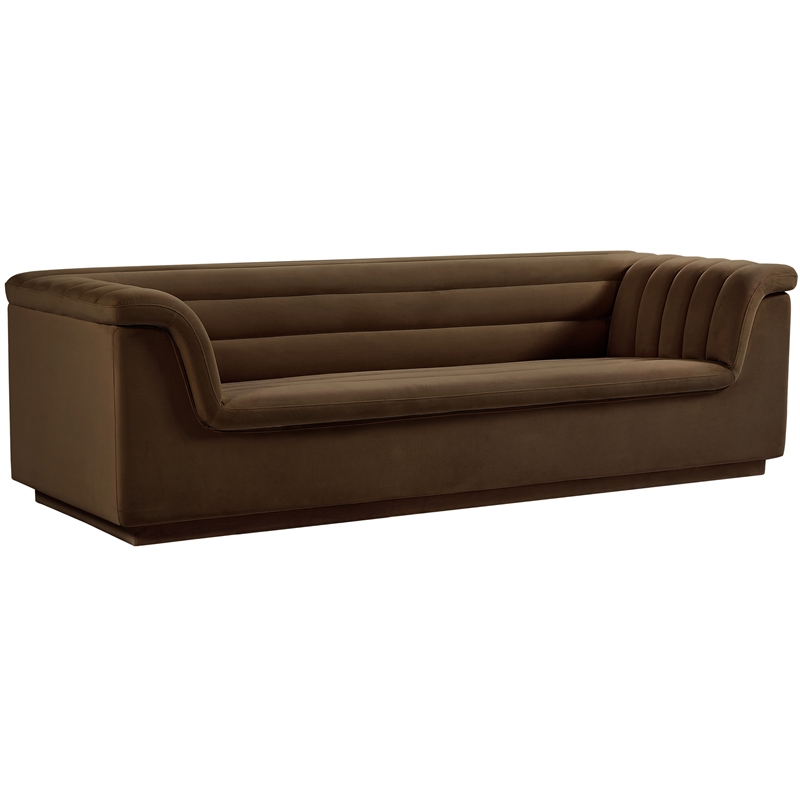 Bowery Hill Contemporary Deep Channel Tufted Soft Brown Velvet Fabric Sofa
