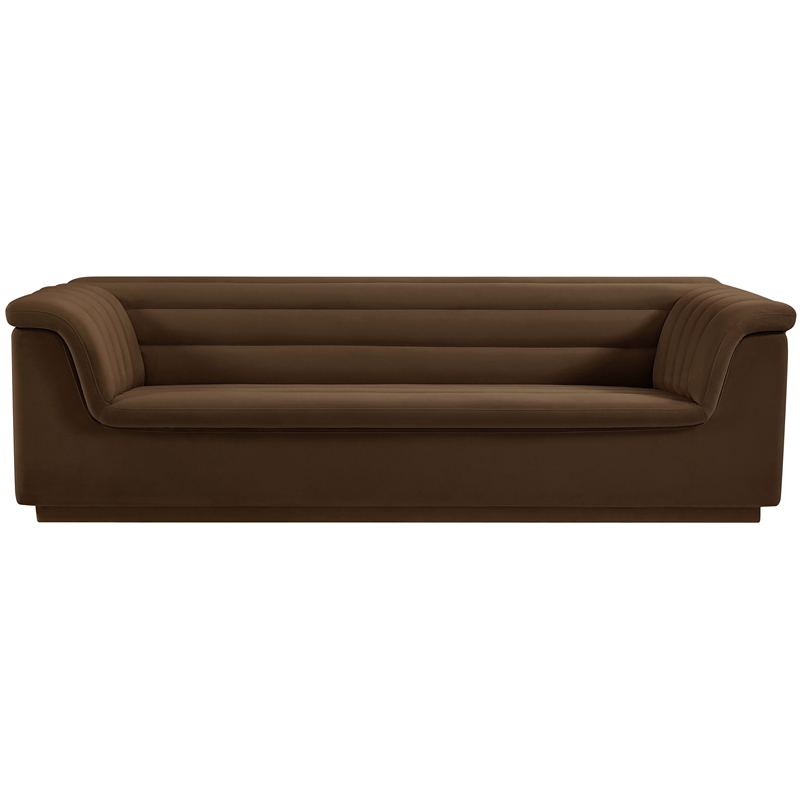 Bowery Hill Contemporary Deep Channel Tufted Soft Brown Velvet Fabric Sofa