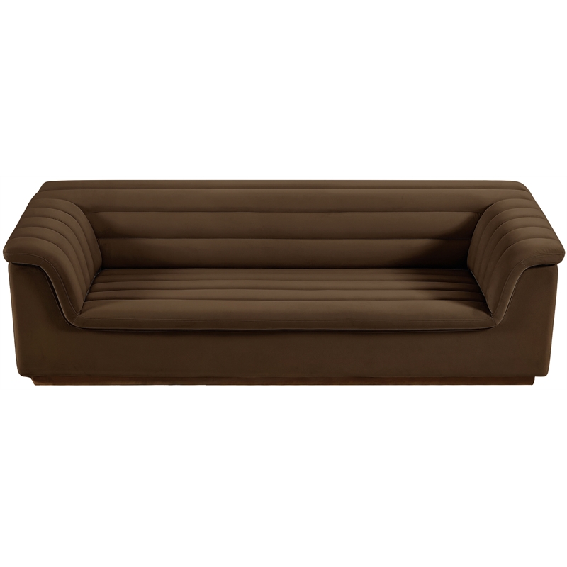 Bowery Hill Contemporary Deep Channel Tufted Soft Brown Velvet Fabric Sofa