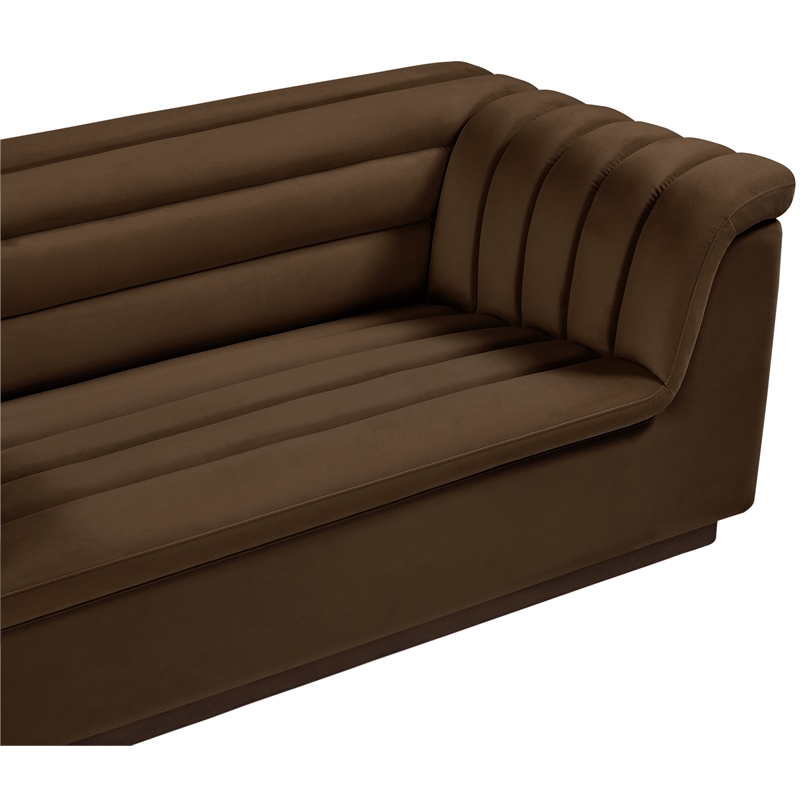 Bowery Hill Contemporary Deep Channel Tufted Soft Brown Velvet Fabric Sofa