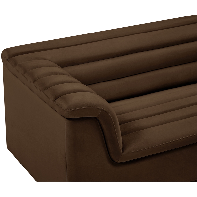 Bowery Hill Contemporary Deep Channel Tufted Soft Brown Velvet Fabric Sofa
