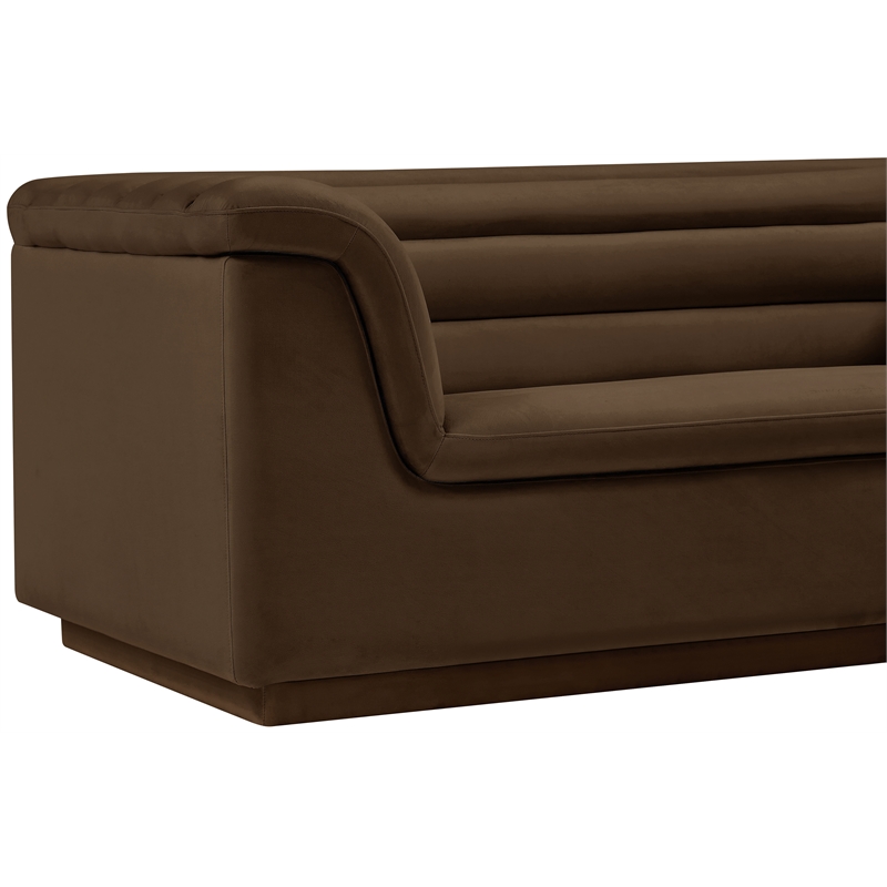 Bowery Hill Contemporary Deep Channel Tufted Soft Brown Velvet Fabric Sofa