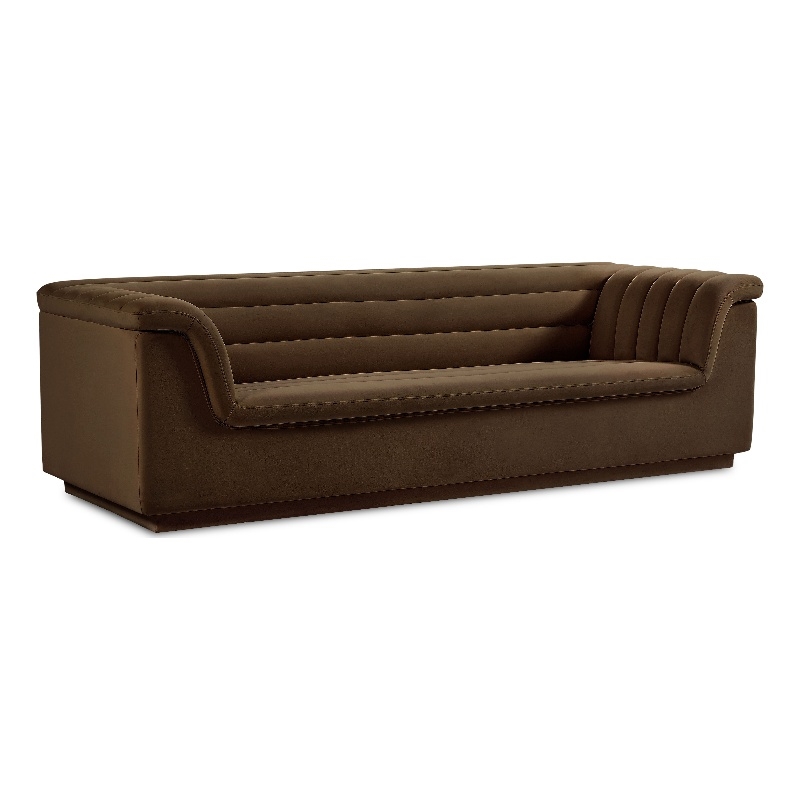 Bowery Hill Contemporary Deep Channel Tufted Soft Brown Velvet Fabric Sofa