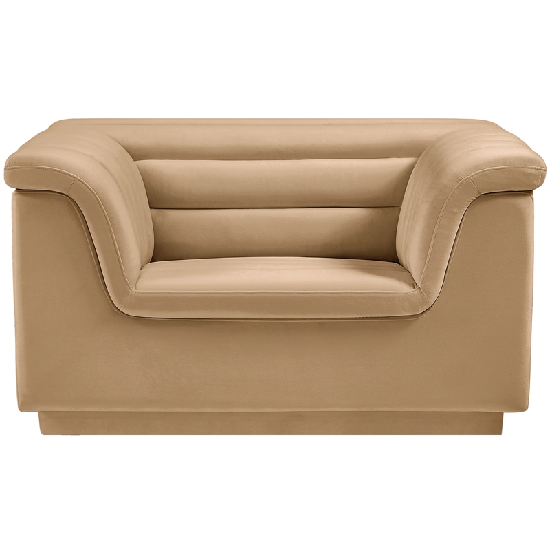 Bowery Hill Contemporary Deep Channel Tufted Soft Camel Velvet Fabric Chair