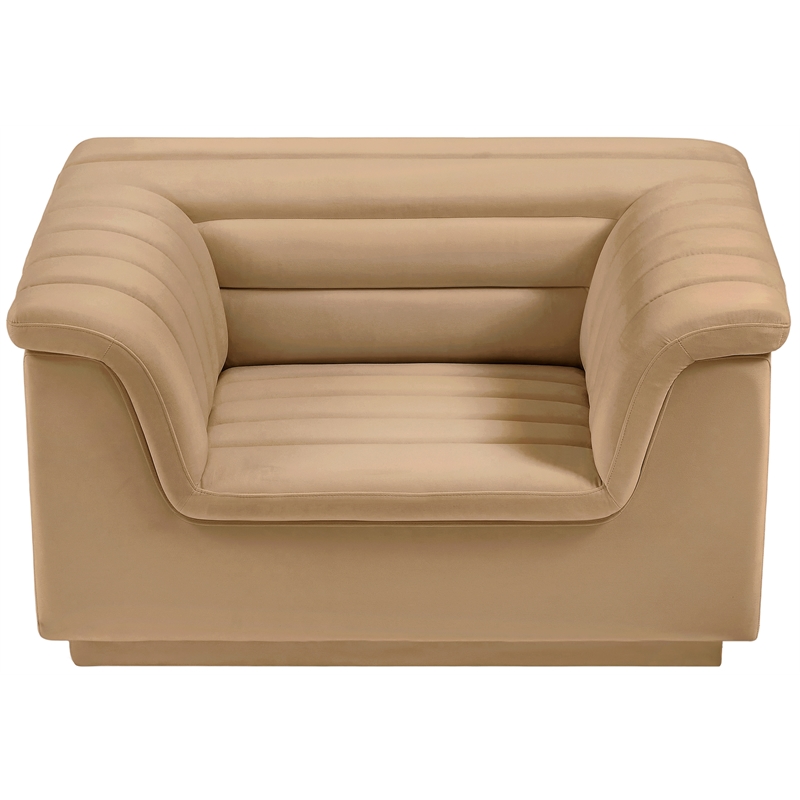 Bowery Hill Contemporary Deep Channel Tufted Soft Camel Velvet Fabric Chair