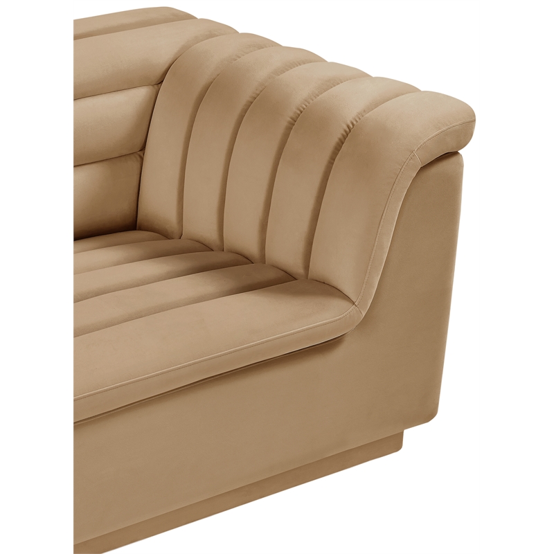 Bowery Hill Contemporary Deep Channel Tufted Soft Camel Velvet Fabric Chair