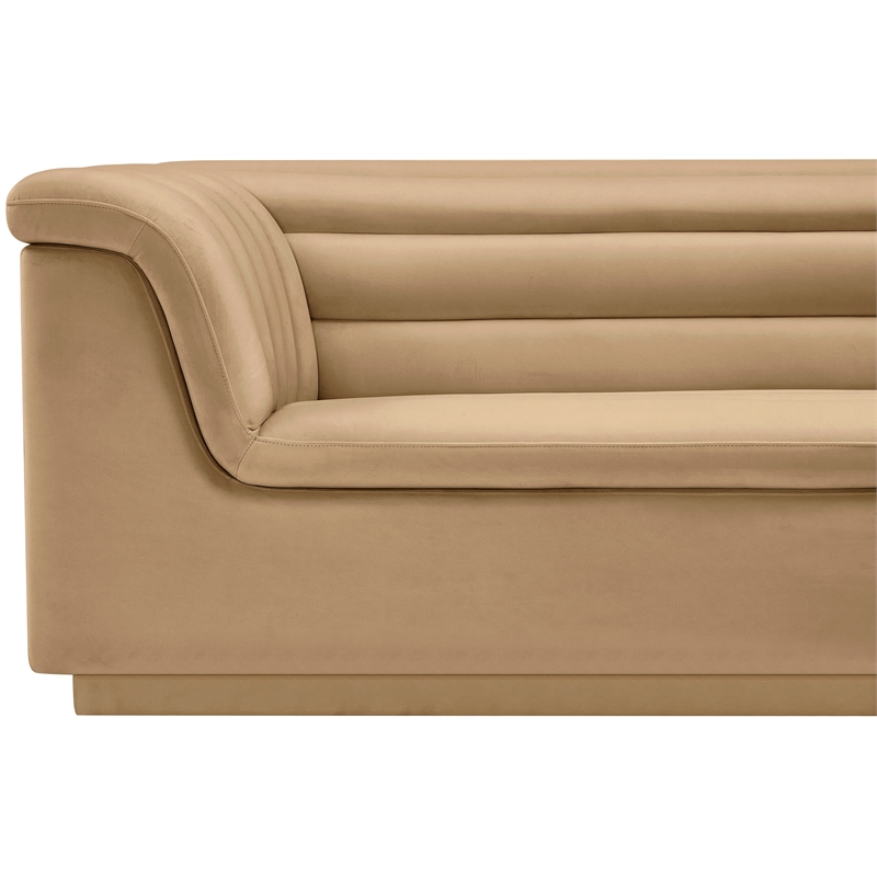 Bowery Hill Contemporary Deep Channel Tufted Soft Camel Velvet Fabric Sofa