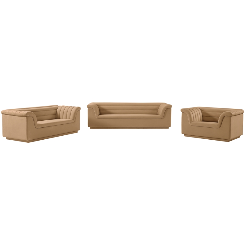 Bowery Hill Contemporary Deep Channel Tufted Soft Camel Velvet Fabric Sofa