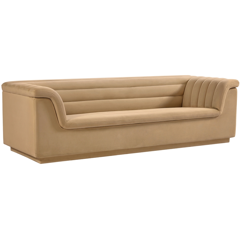 Bowery Hill Contemporary Deep Channel Tufted Soft Camel Velvet Fabric Sofa