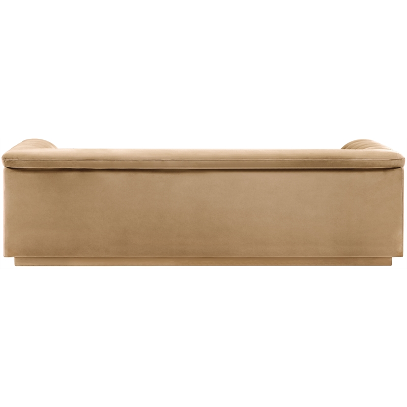 Bowery Hill Contemporary Deep Channel Tufted Soft Camel Velvet Fabric Sofa