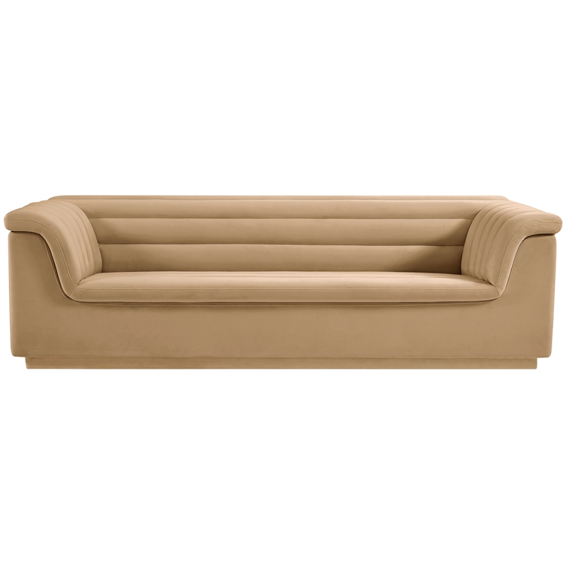 Bowery Hill Contemporary Deep Channel Tufted Soft Camel Velvet Fabric Sofa