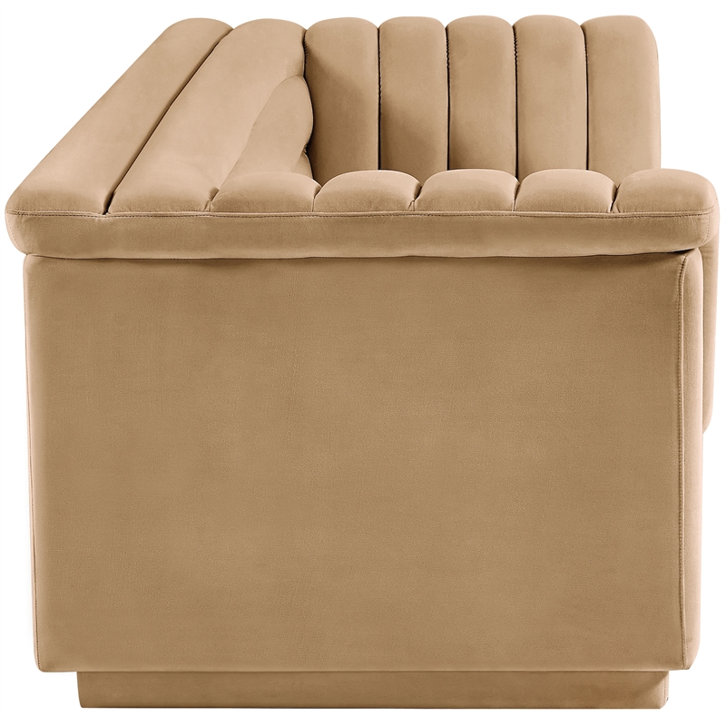 Bowery Hill Contemporary Deep Channel Tufted Soft Camel Velvet Fabric Sofa