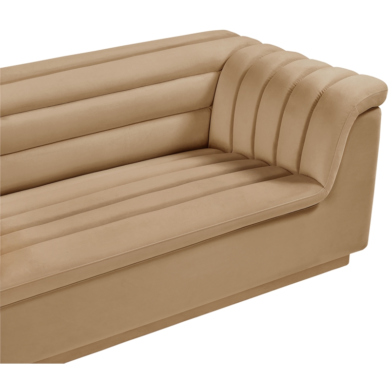 Bowery Hill Contemporary Deep Channel Tufted Soft Camel Velvet Fabric Sofa