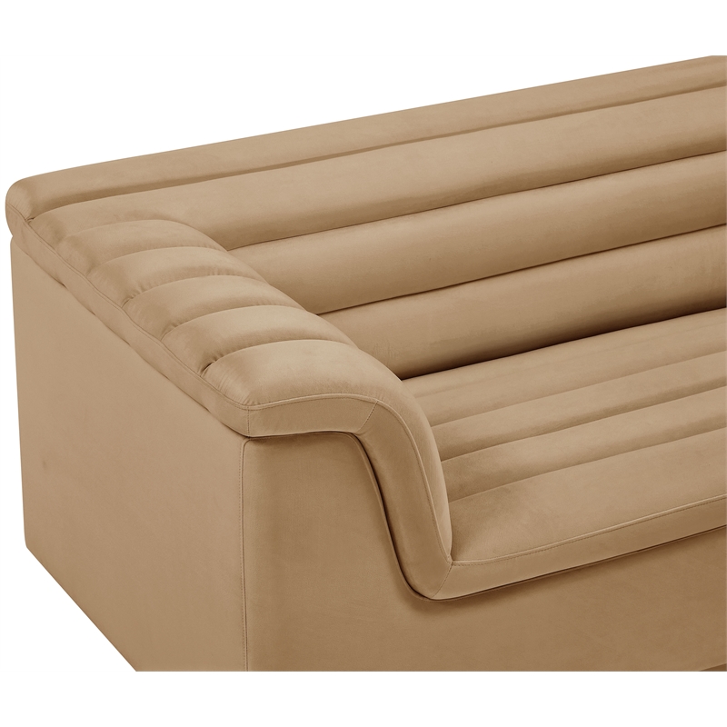 Bowery Hill Contemporary Deep Channel Tufted Soft Camel Velvet Fabric Sofa