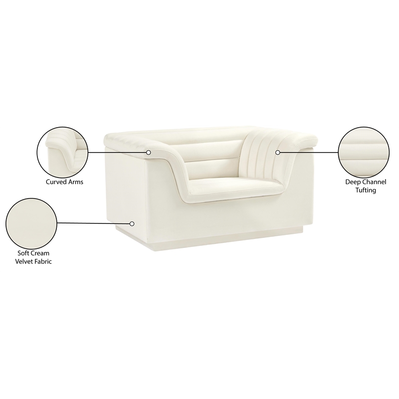 Bowery Hill Contemporary Deep Channel Tufted Soft Cream Velvet Fabric Chair