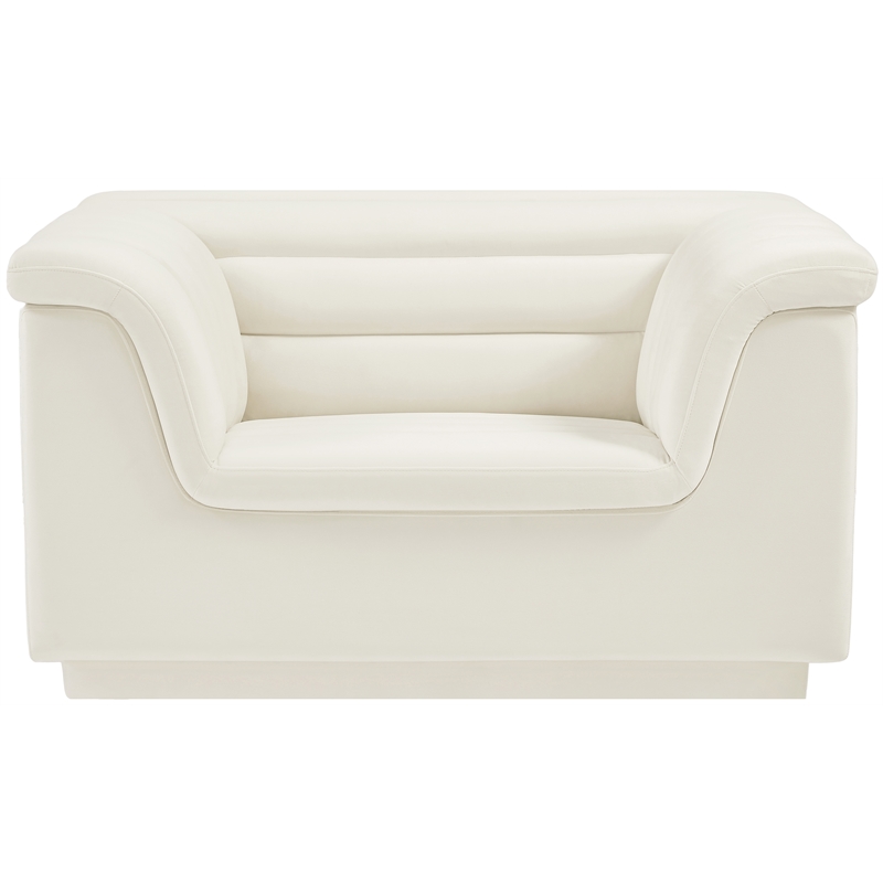 Bowery Hill Contemporary Deep Channel Tufted Soft Cream Velvet Fabric Chair