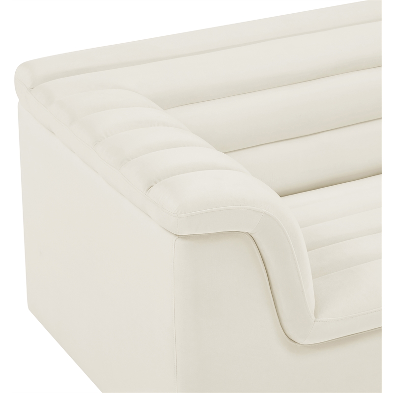 Bowery Hill Contemporary Deep Channel Tufted Soft Cream Velvet Fabric Chair