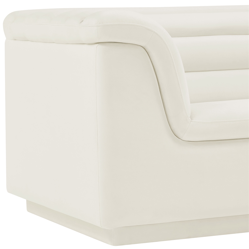 Bowery Hill Contemporary Deep Channel Tufted Soft Cream Velvet Fabric Chair