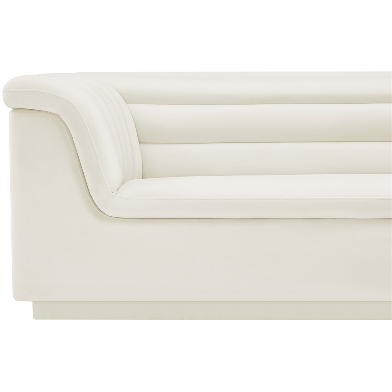 Bowery Hill Contemporary Deep Channel Tufted Soft Cream Velvet Fabric Sofa
