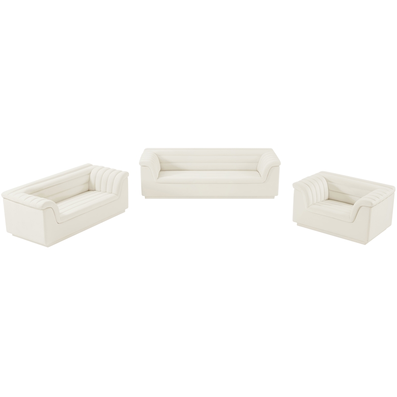 Bowery Hill Contemporary Deep Channel Tufted Soft Cream Velvet Fabric Sofa