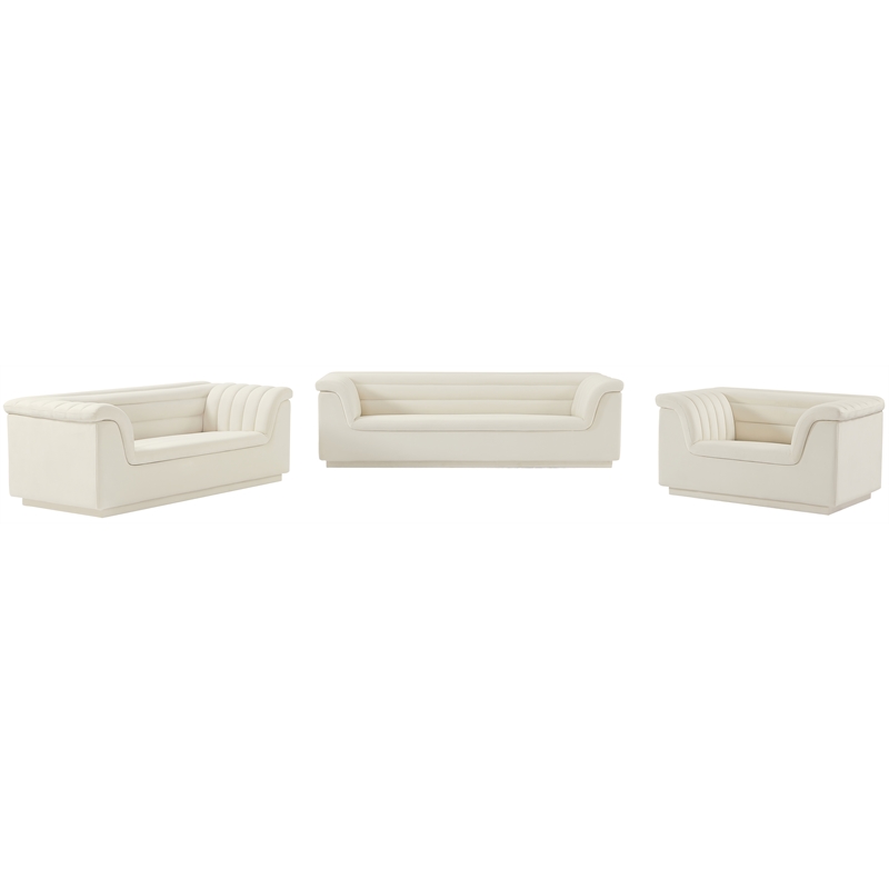 Bowery Hill Contemporary Deep Channel Tufted Soft Cream Velvet Fabric Sofa