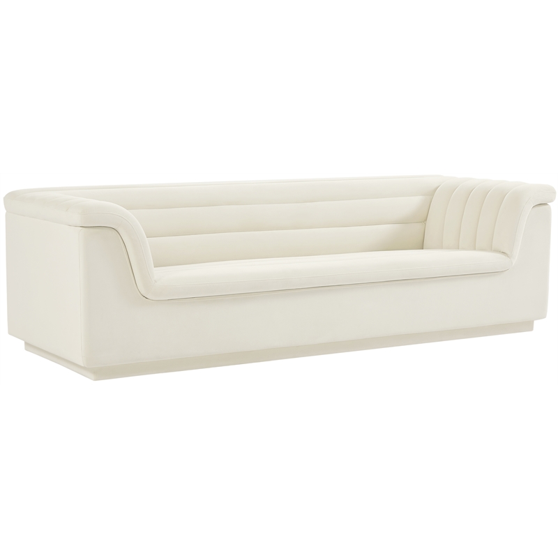 Bowery Hill Contemporary Deep Channel Tufted Soft Cream Velvet Fabric Sofa