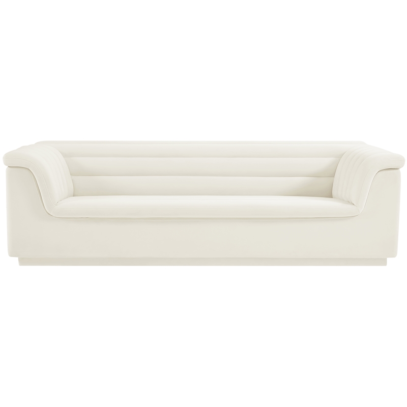 Bowery Hill Contemporary Deep Channel Tufted Soft Cream Velvet Fabric Sofa