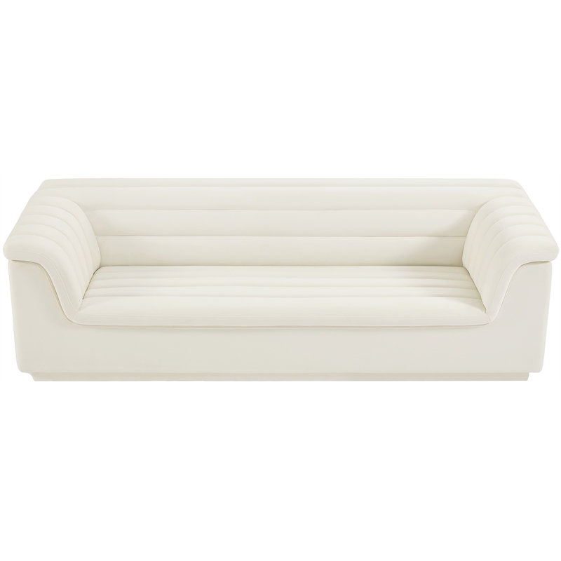 Bowery Hill Contemporary Deep Channel Tufted Soft Cream Velvet Fabric Sofa