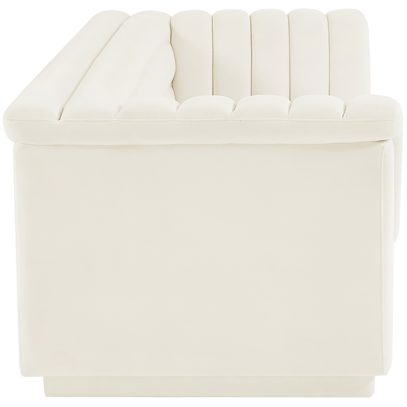 Bowery Hill Contemporary Deep Channel Tufted Soft Cream Velvet Fabric Sofa