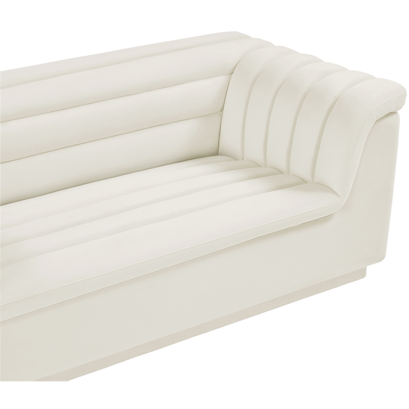 Bowery Hill Contemporary Deep Channel Tufted Soft Cream Velvet Fabric Sofa